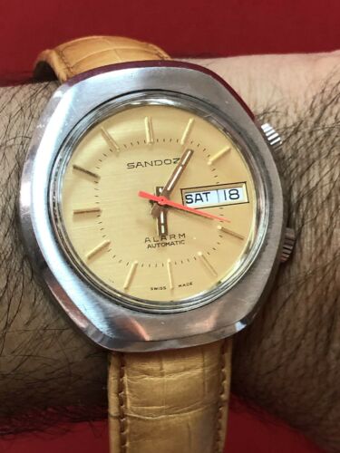 Vintage Swiss Made SANDOZ ALARM Elgin Automatic Men Watch