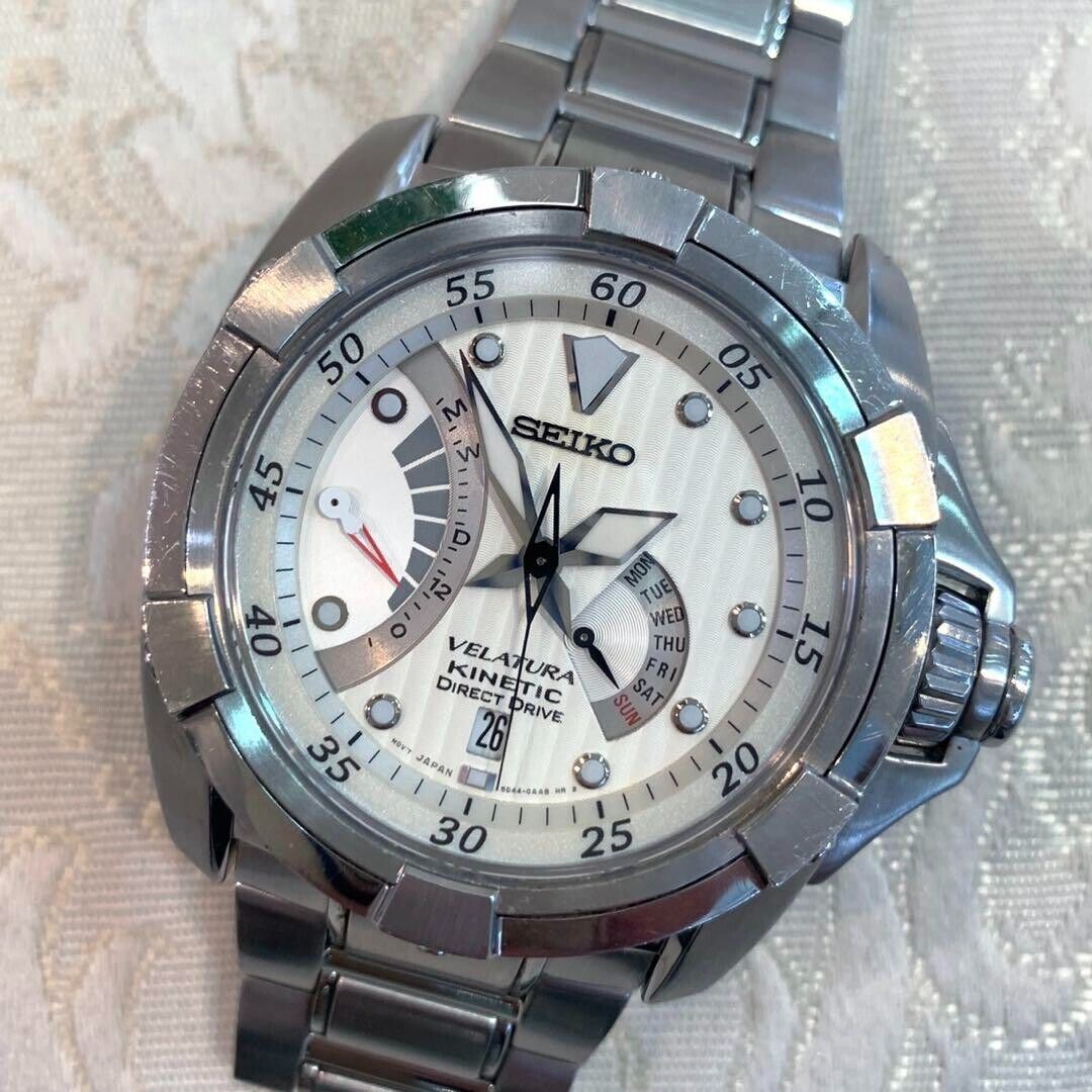 Seiko Velatura Kinetic Direct Drive Watch 5D44-0AA0 White SS From