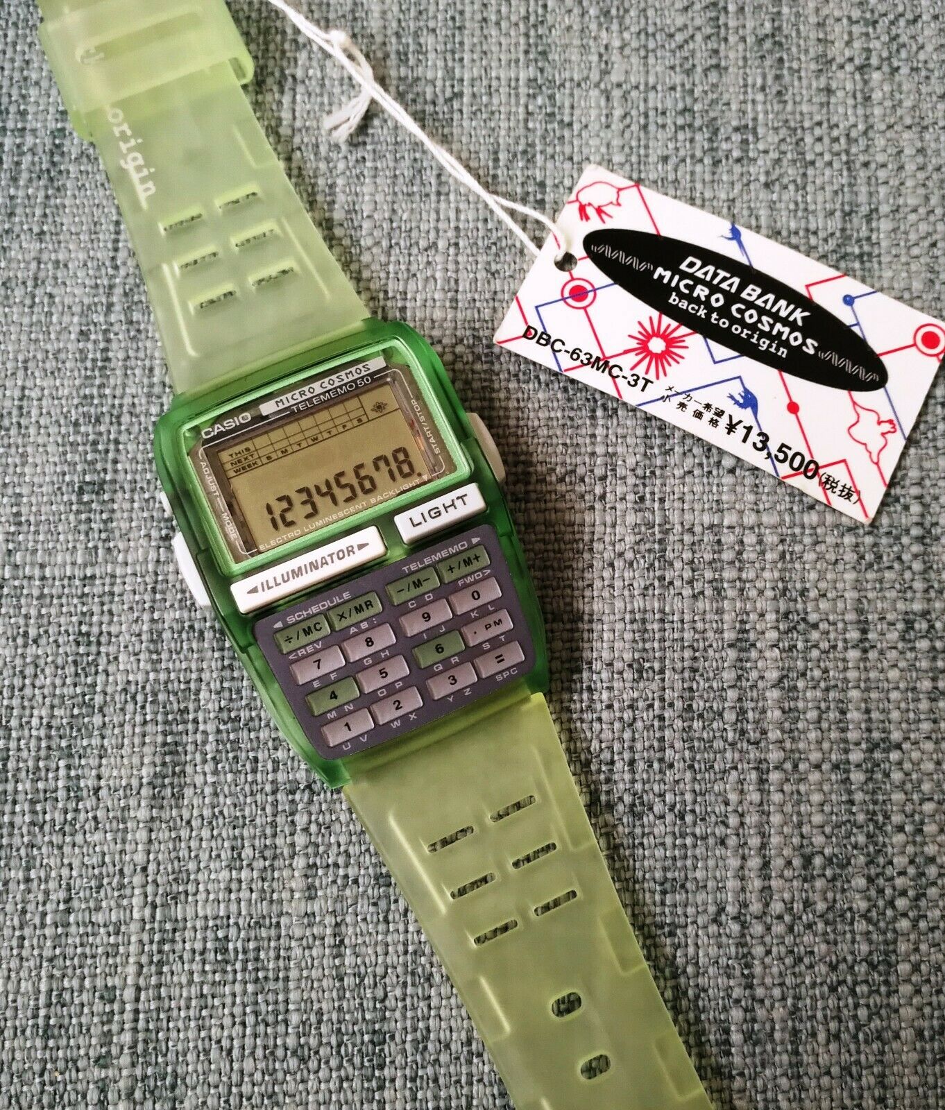 new casio dbc-63 micro cosmos green databank telememo 50 alarm 