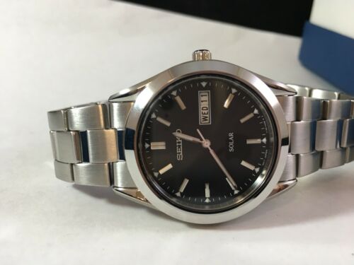 Seiko Men's Solar Black Dial Stainless Steel Watch - SNE039 (MSRP $)  | WatchCharts