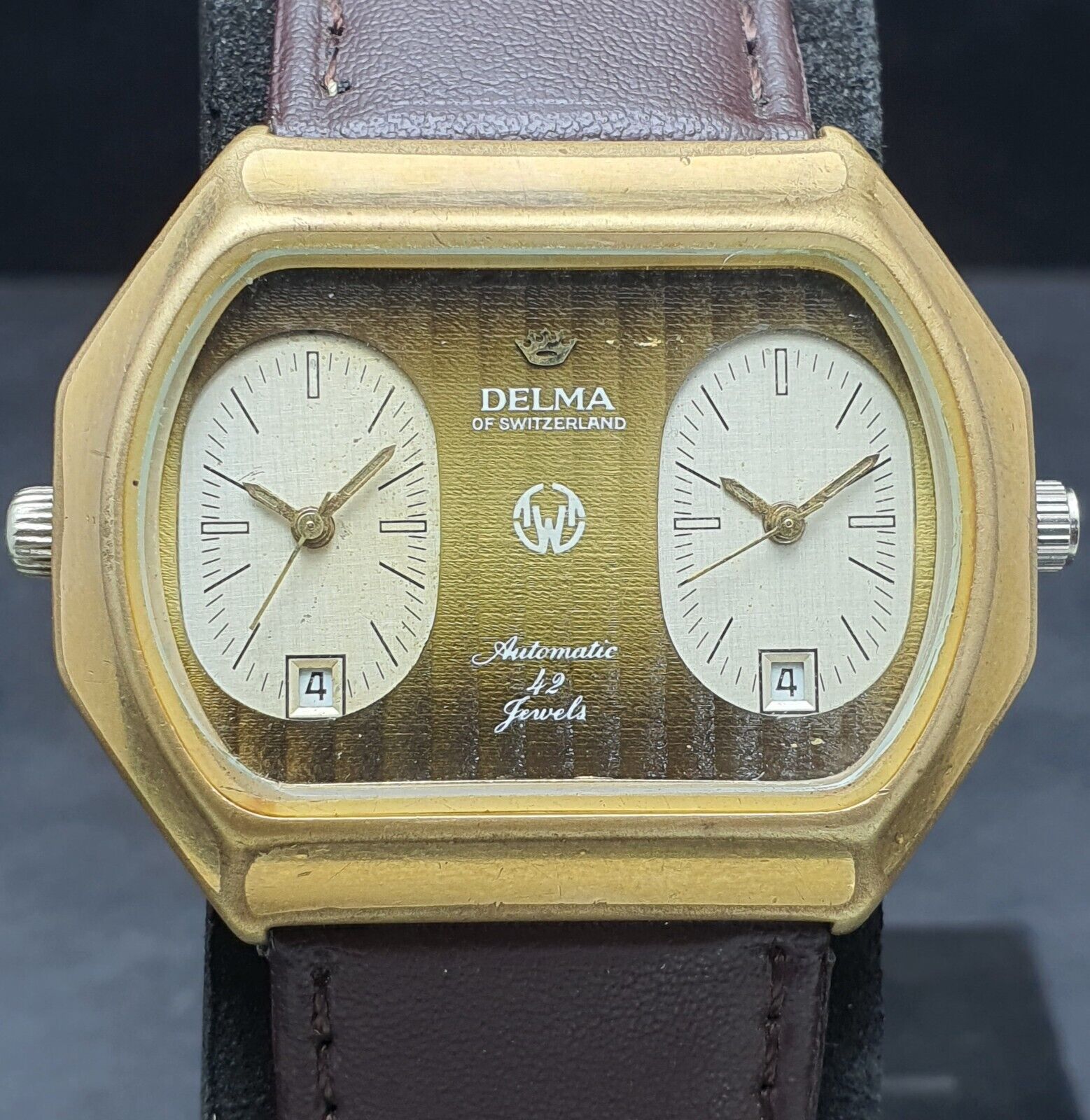 Raro Orologio da Uomo Vintage Delma Of Switzerland Dual Time 42