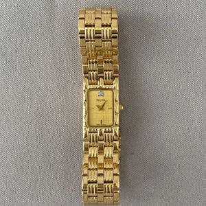 BULOVA 97P13 Quartz A1 Ladies Gold Tone Tank Watch with NEW  display picture 1