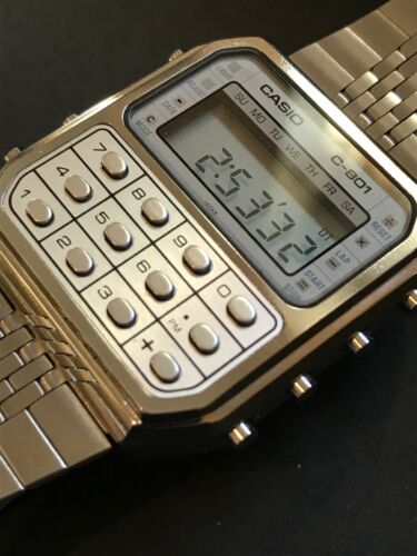 Vintage Casio Calculator Watch C-801, rare White Face Surround