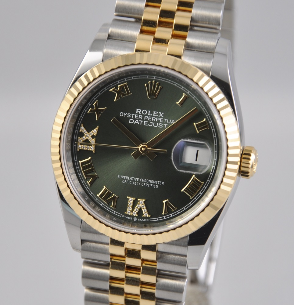 Rolex Datejust 36mm Stainless Steel and Yellow Gold 126233 Silver VI IX Roman Oyster