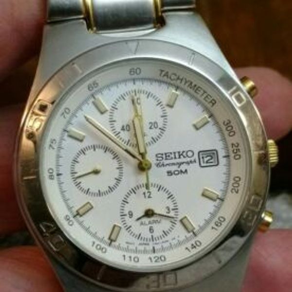 Vintage SEIKO Chronograph Alarm 50M Quartz TU-TONE Stainless Vintage SEIKO Chronograph Alarm 50M Quartz TU-TONE Stainless