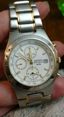 Vintage SEIKO Chronograph Alarm 50M Quartz TU TONE Stainless Steel