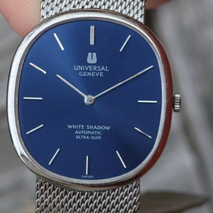 Universal Geneve White Shadow Ultra Slim Ellipse Blue Dial Mesh Steel 31mm Watch WatchCharts Marketplace