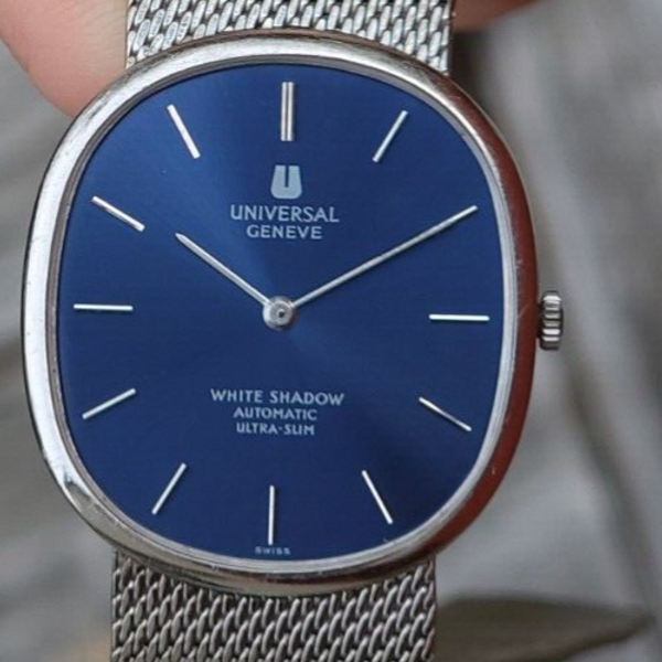 Universal Geneve White Shadow Ultra Slim Ellipse Blue Dial Mesh 