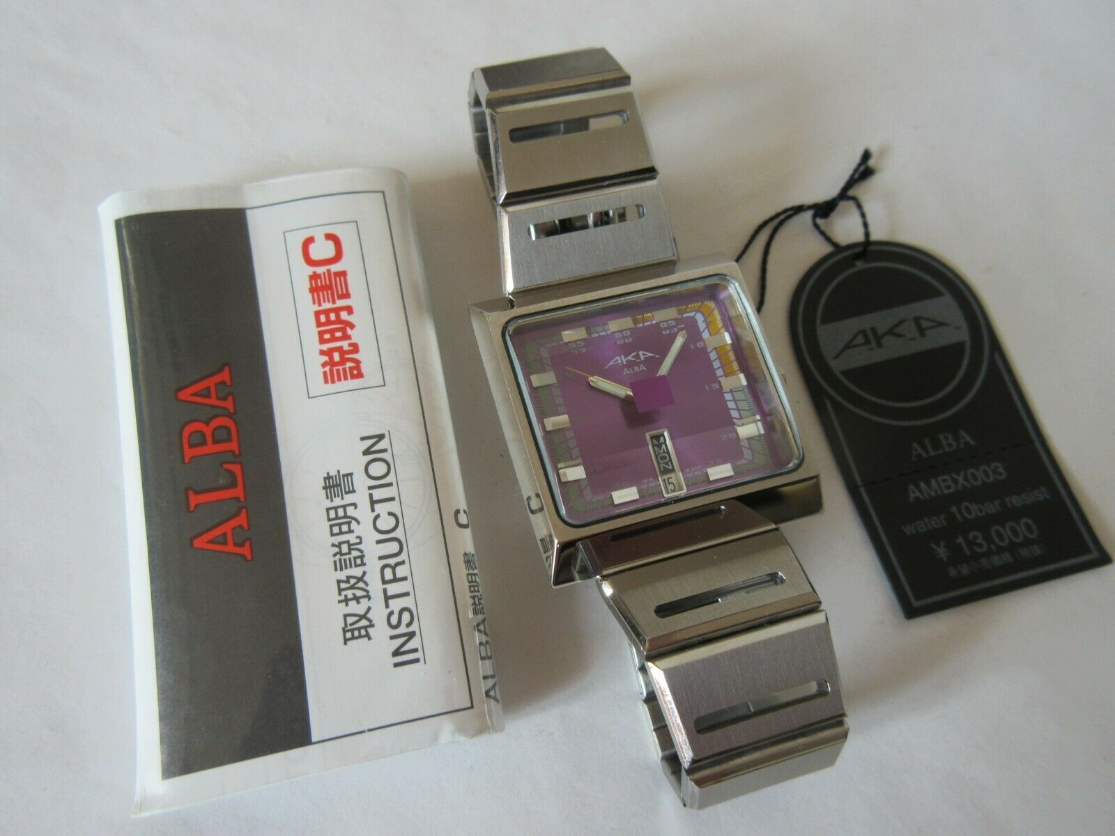 SEIKO ALBA AKA V733-5A40 PURPLE SQUARE WATCH 