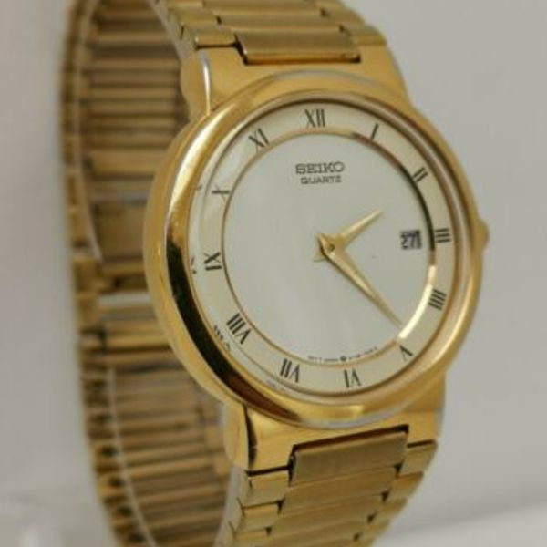 Vintage 1990 Seiko 5Y39-7140 Gold Plated Quartz Date Gents Dress Wrist  Watch | WatchCharts
