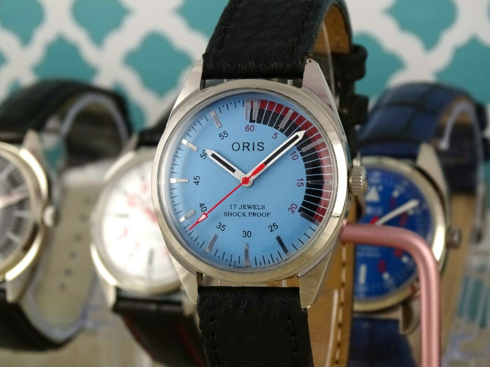 VINTAGE ORIS Men s Watch. Hand Winding Light Blue Dial 17jewel