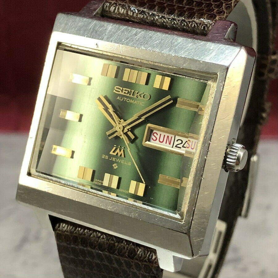 Serviced Vintage SEIKO LORD MATIC 5606 5080 Cut Glass Green Dial