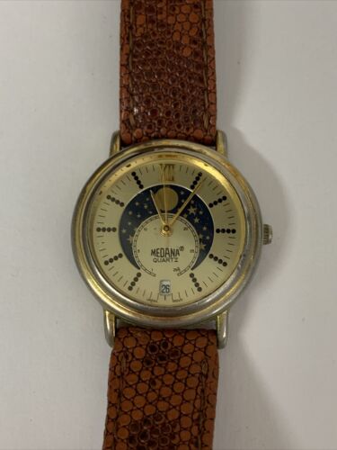 9ct Gold Ladies Medana Watch with Leather Strap - Working.