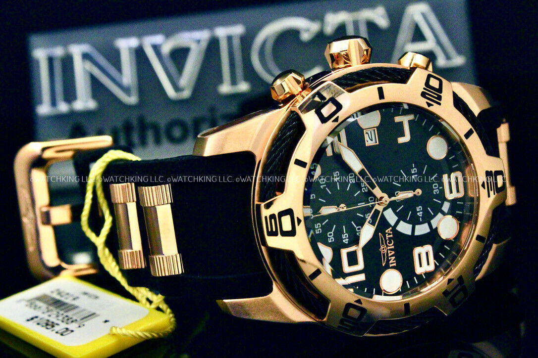 Invicta Men s 50mm NAUTICAL BOLT ROSE GOLD Chrono BLACK CABLE Wire Poly SS Watch WatchCharts Marketplace