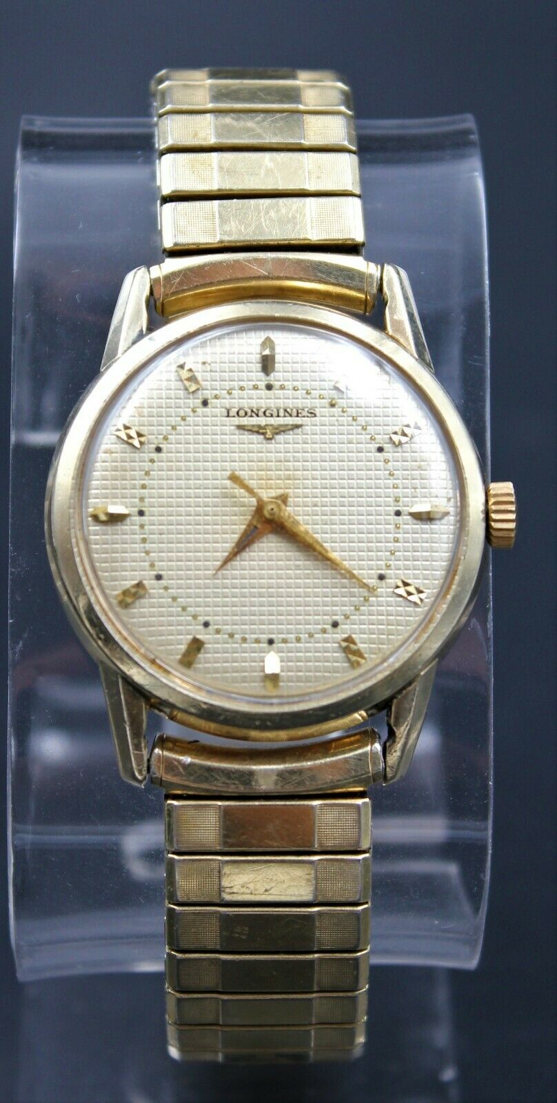 Vintage Fancy Gents Longines Waffle Dial Watch NICE