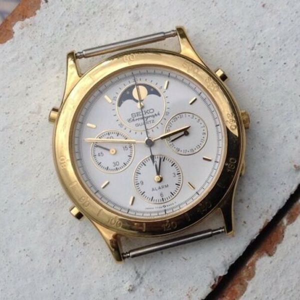 VINTAGE SEIKO MOON PHASE WATCH - 7T36 6A20 Gold - Spares or Repairs  Chronograph | WatchCharts