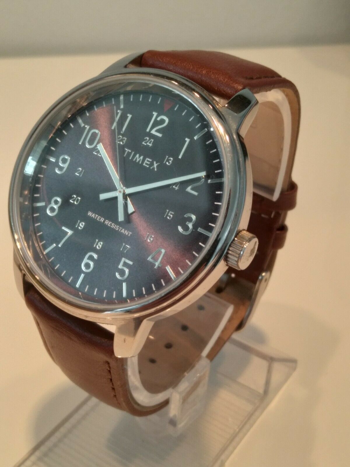 Timex TW2R85700 Men s 43mm Dark Gray Dial Brown Leather Strap Watch NEW WatchCharts