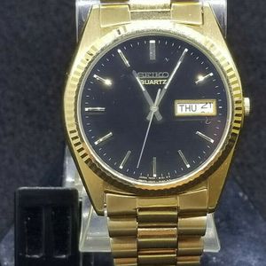 Vintage Rare Seiko 7N43-8110 Black Dial Gold Tone Men's Watch RUNNING |  WatchCharts
