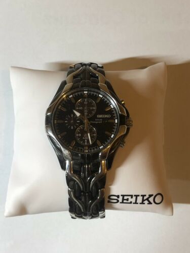 seiko men's excelsior black ion finish solar chronograph watch