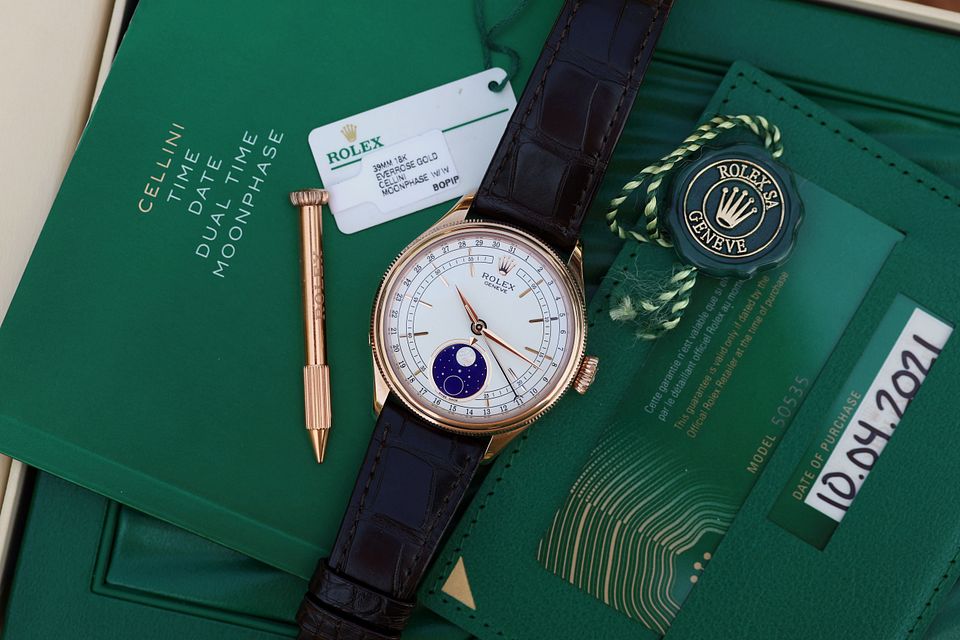 2021 Rolex Cellini Moonphase ref. 50535 Rose Gold Box Papers