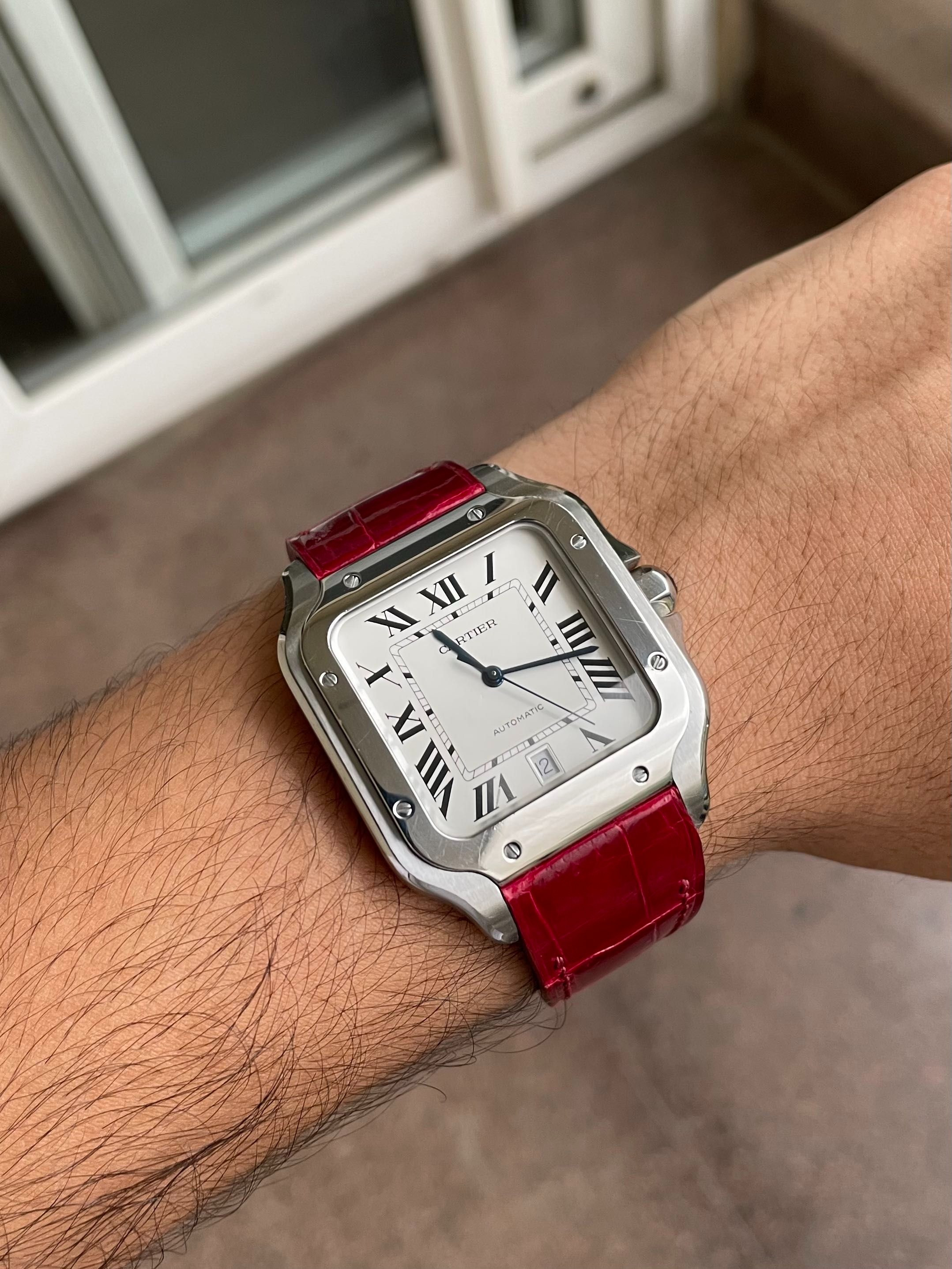 Custom Red Alligator Leather Cartier Santos Large Strap band