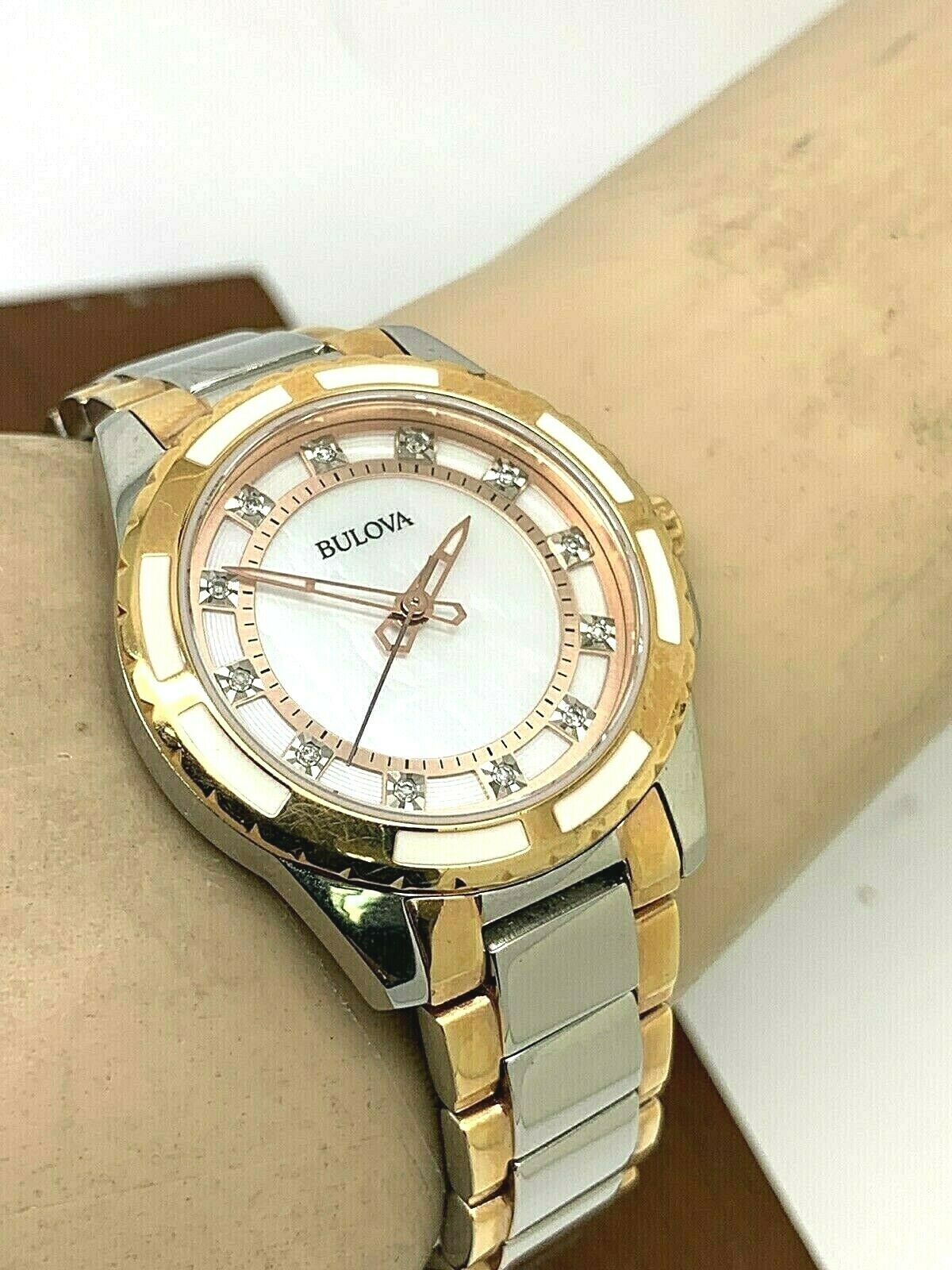 Bulova Women s Watch 98P134 MOP Diamond Dial Quartz Two Tone