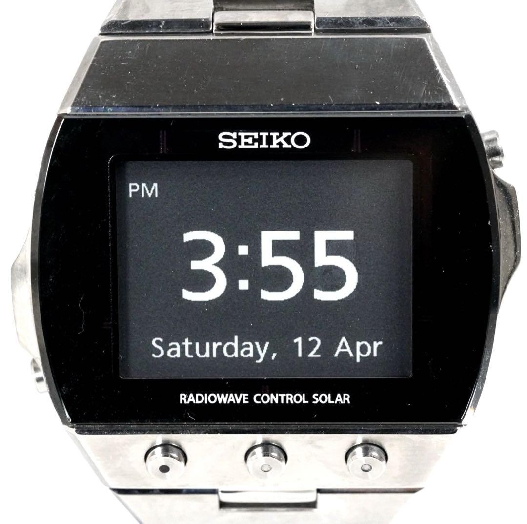 SEIKO Brightz S770-0AA0 Radio Wave Watch Silver Black Rare Vintage