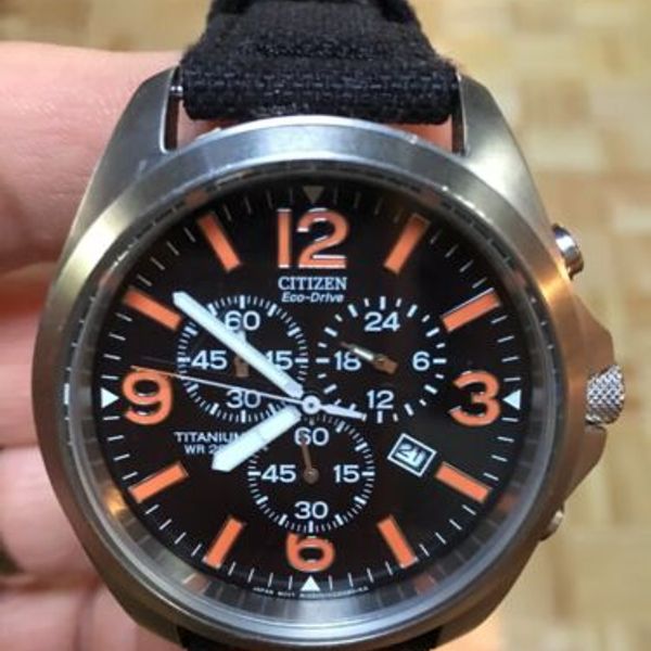 Mens Citizen Eco Drive H500 K006937 Titanium Chronograph WR200 Orange ...