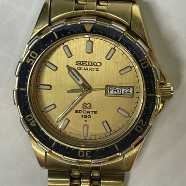 Vintage Seiko Sports 150 Quartz Day Date Diver Watch Mens 38mm 5H23 ...