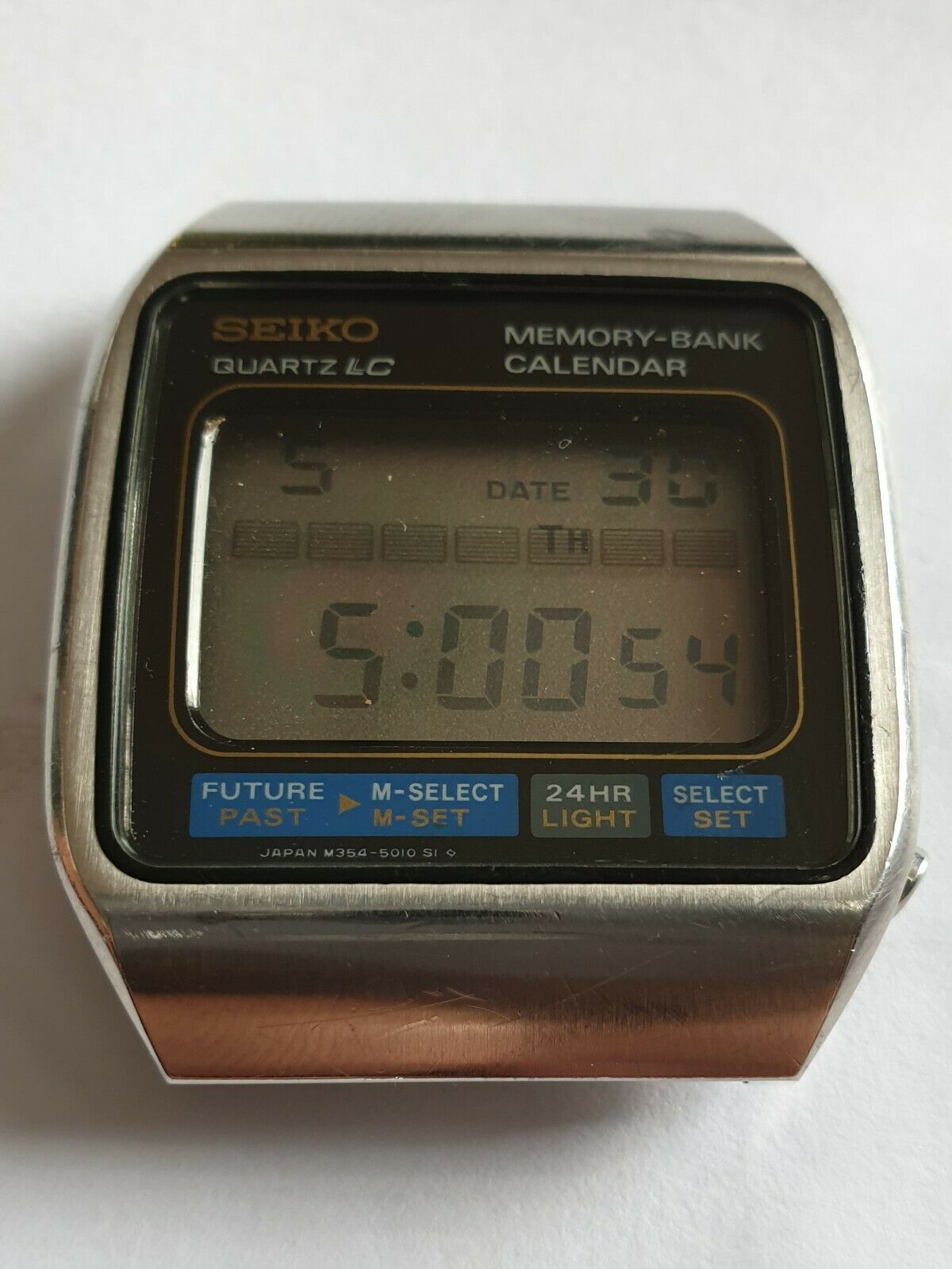 SEIKO M354-5010 MEMORY BANK CALENDAR WATCH. Vintage Digital LC 