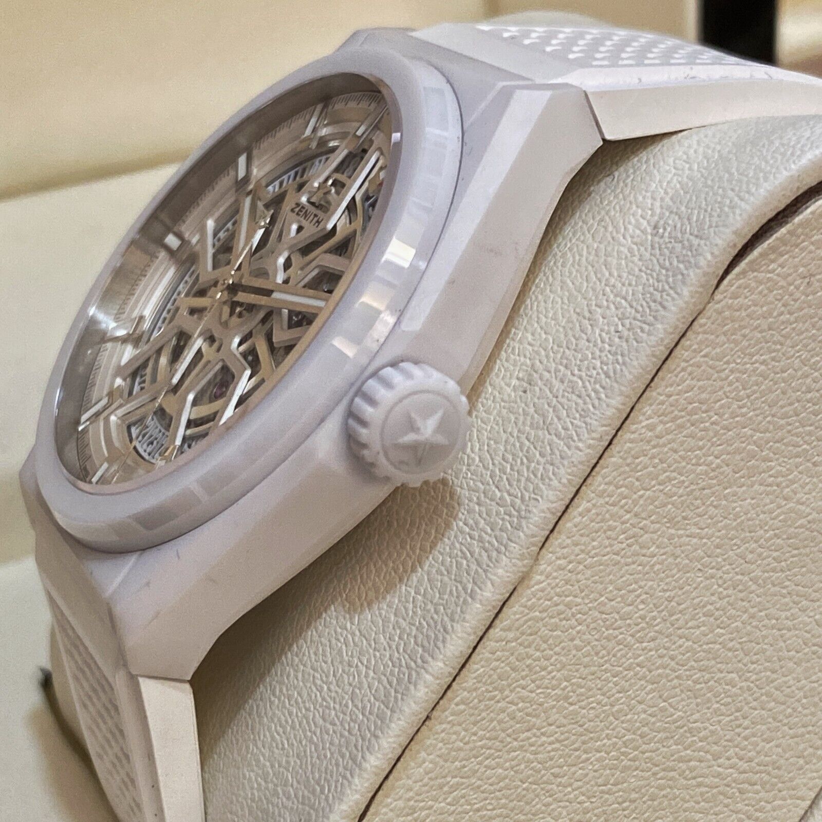 Defy Classic 41mm in White Ceramic on White Rubber Strap with Skeleton Dial  49.9002.670/01.R792