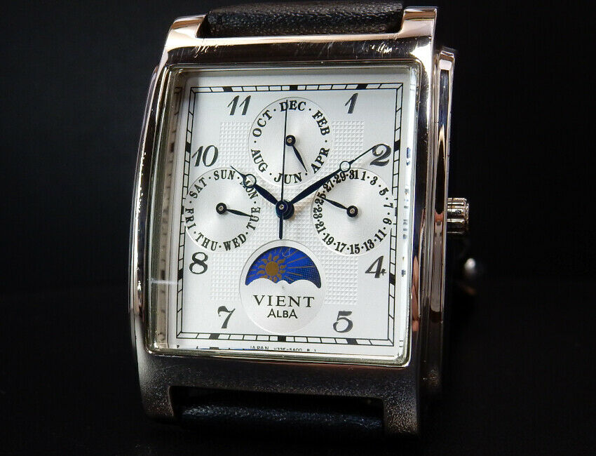 Working Seiko Alba Vient Moon Phase Triple Calendar Blue Hands