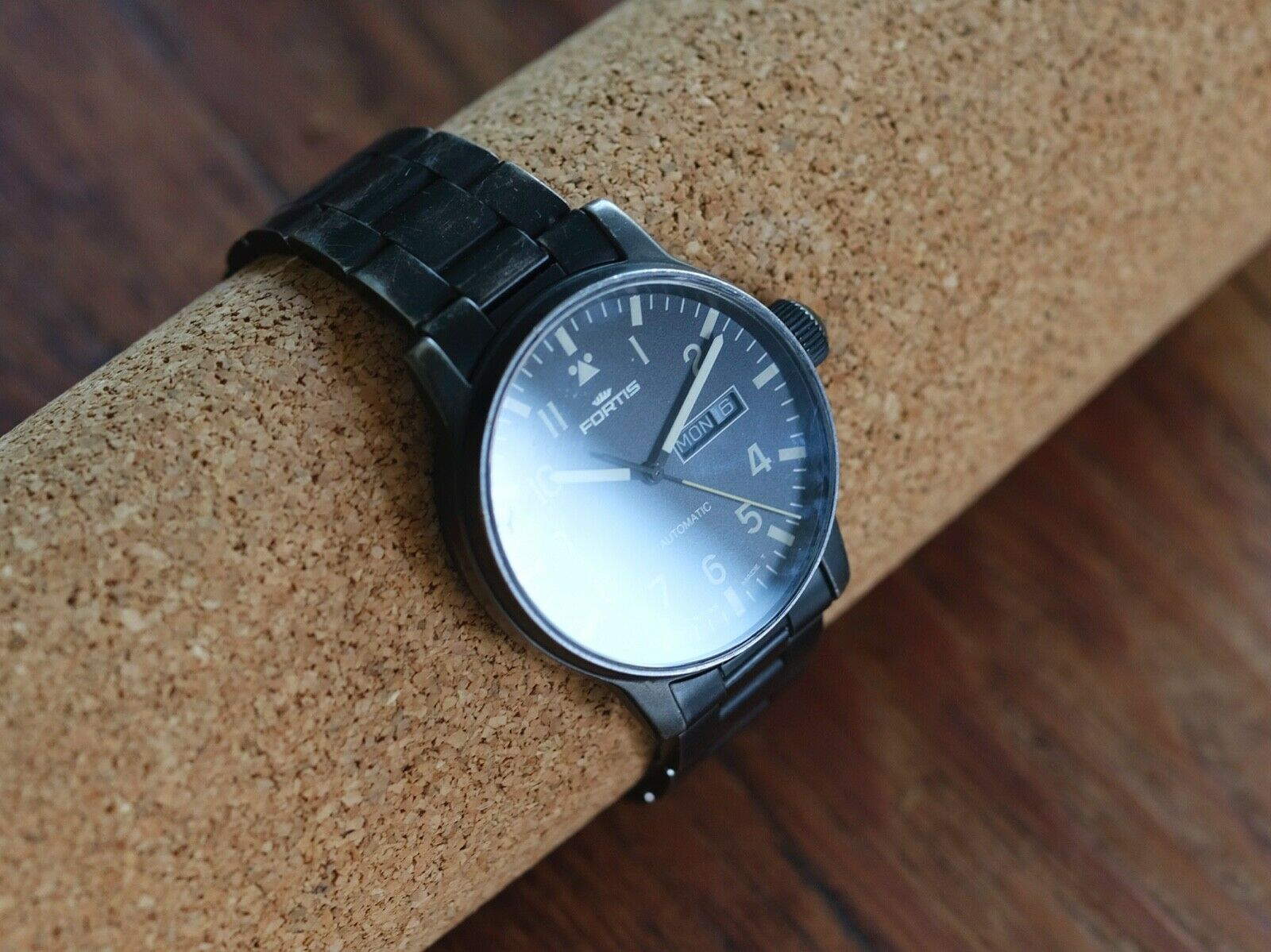 Fortis Flieger 595.18.158 Black PVD Day Date with patina