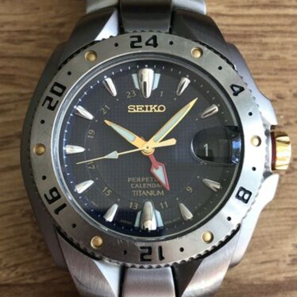 Seiko Perpetual Calendar GMT Titanium Watch 8F56-0080 - SLT046