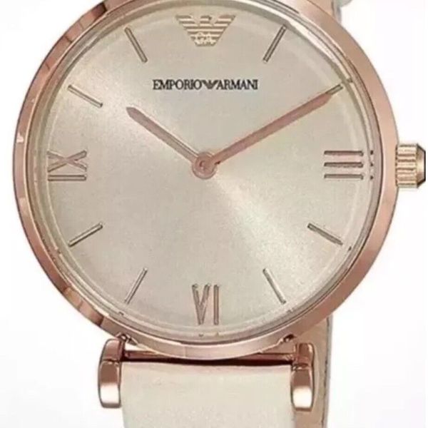 BRAND NEW Emporio Armani AR1769 Rose Gold Tone, Cream Leather Strap ...