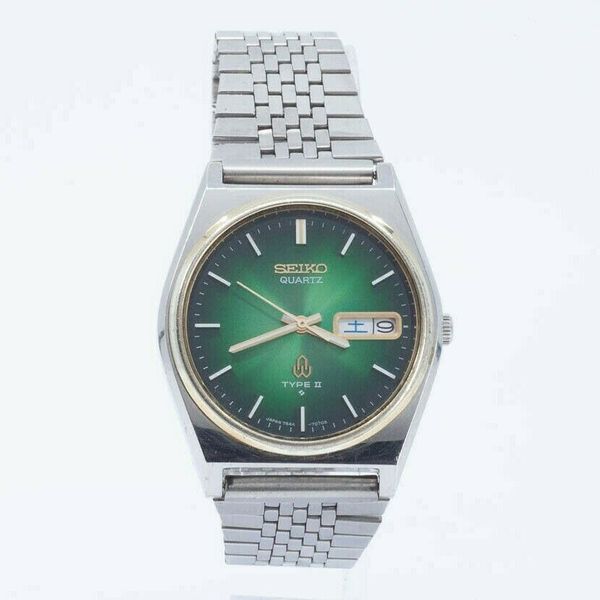 VINTAGE SEIKO QUARTZ TYPE II 7546-7060 MENS WATCH JAPAN GREEN DIAL