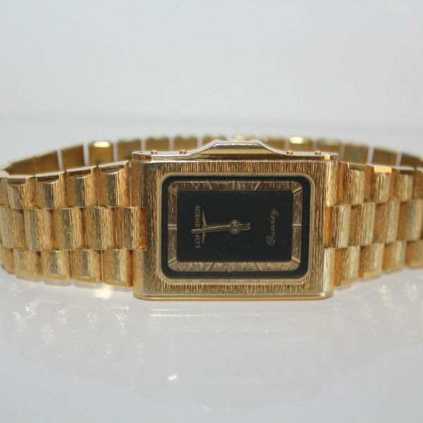 Longines MZ 5703-0978 Men's Wrist Watch Black Dial Gold Plated