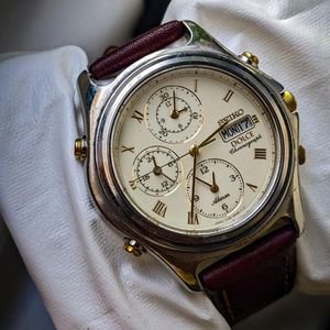 wts] Vintage Seiko dolce alarm chronograph 7t39 6a20 day date 
