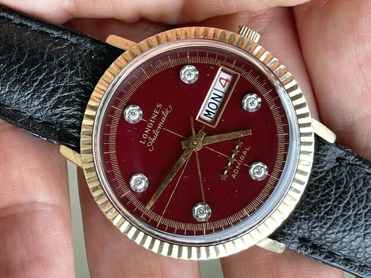 LONGINES ADMIRAL ORIGINAL MAROON BURGUNDY DIAL DIAMONDS AUTOMATIC