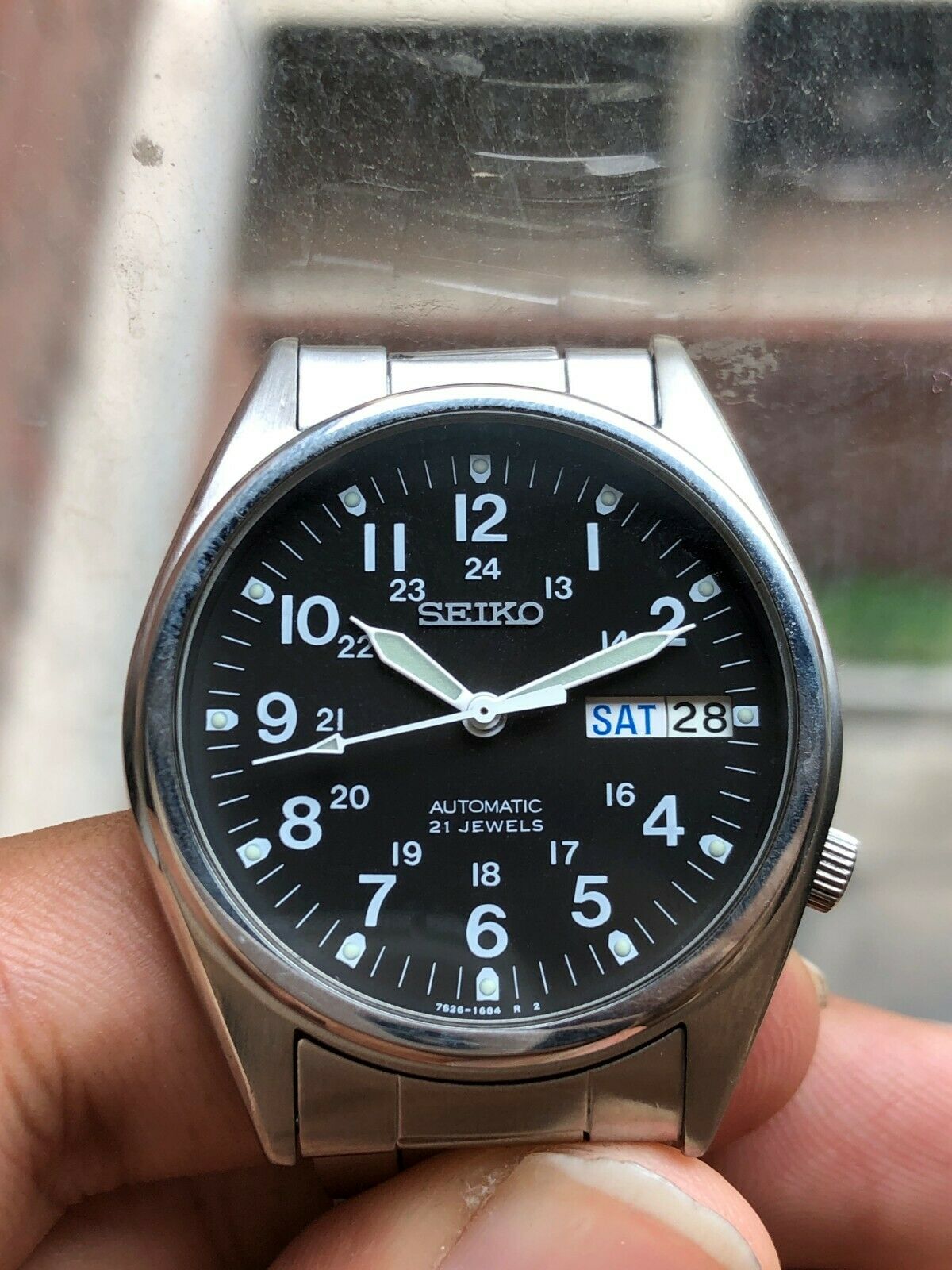 Seiko 5 SNX427 FLIEGER BLACK MILITARY dial Vintage 7S26