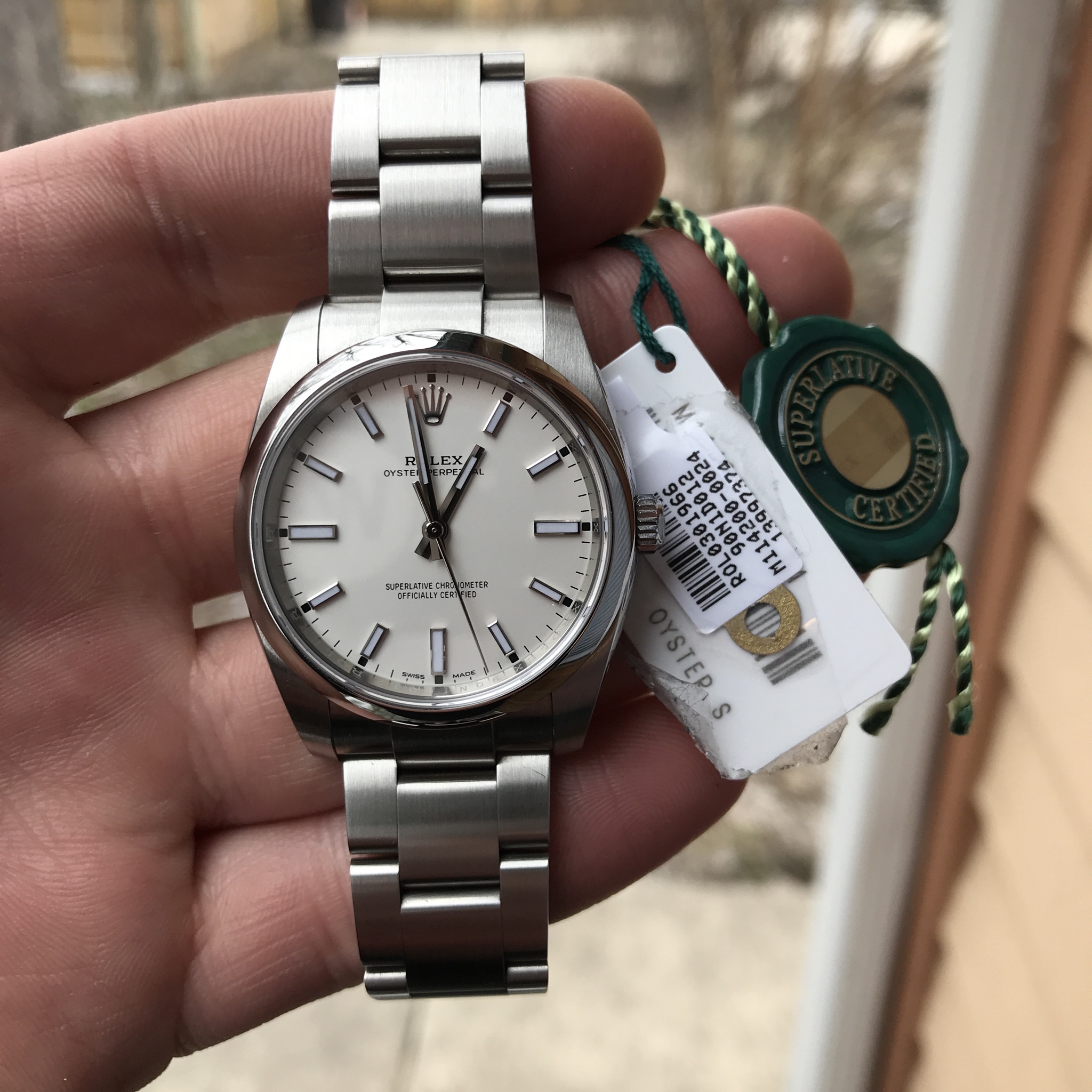 Wts Rolex 1140 Oyster Perpetual 34 White Dial Full Kit Watchcharts