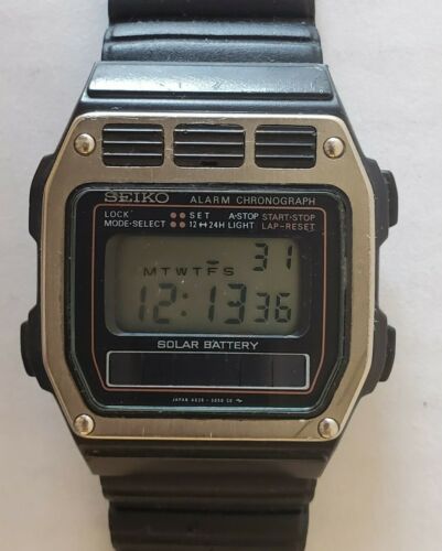 Ultra Rare Vintage Mens SEIKO A628 5040 SOLAR Alarm Chronolograph