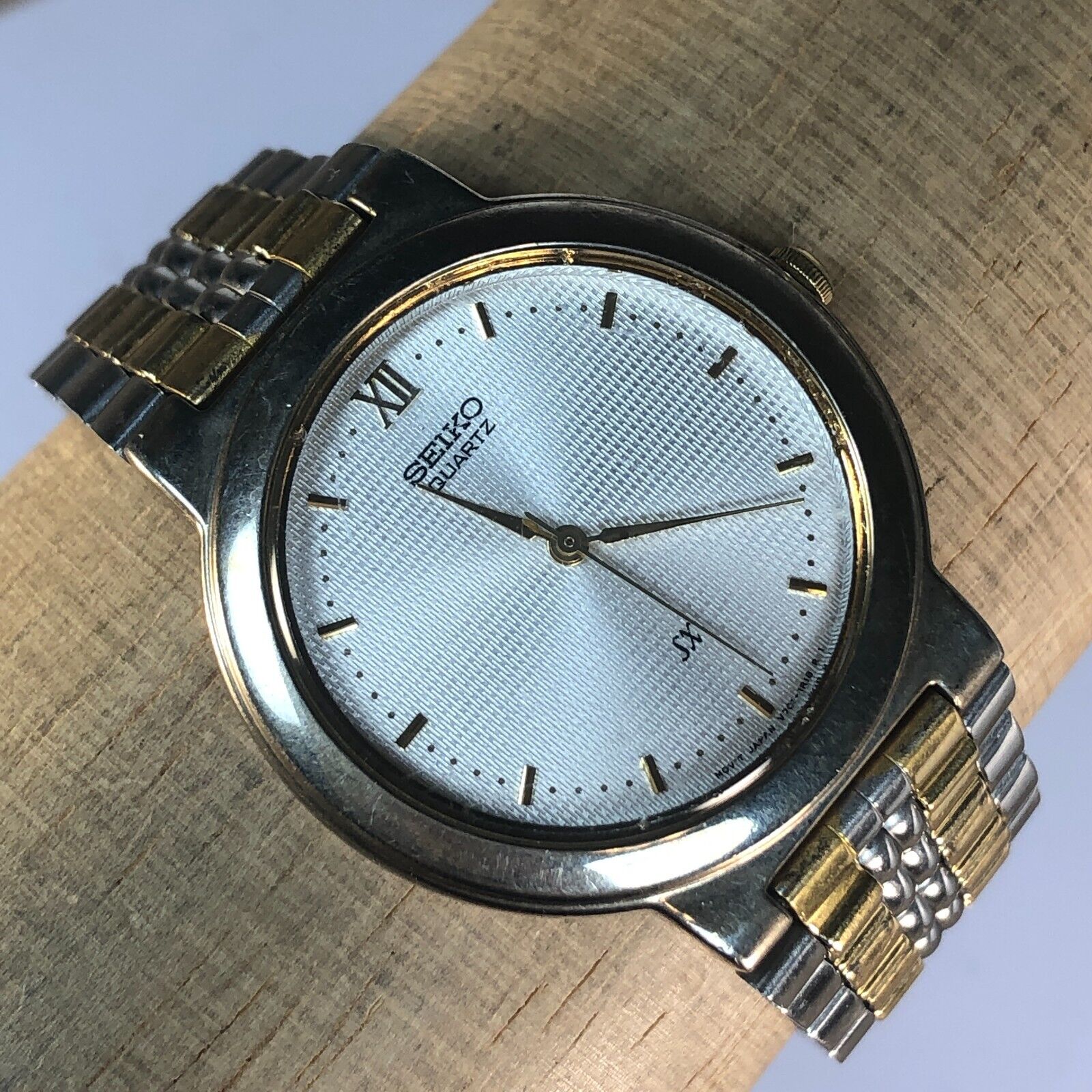 Vintage Seiko SX Quartz Men Two Tone Day Date Analog Dress