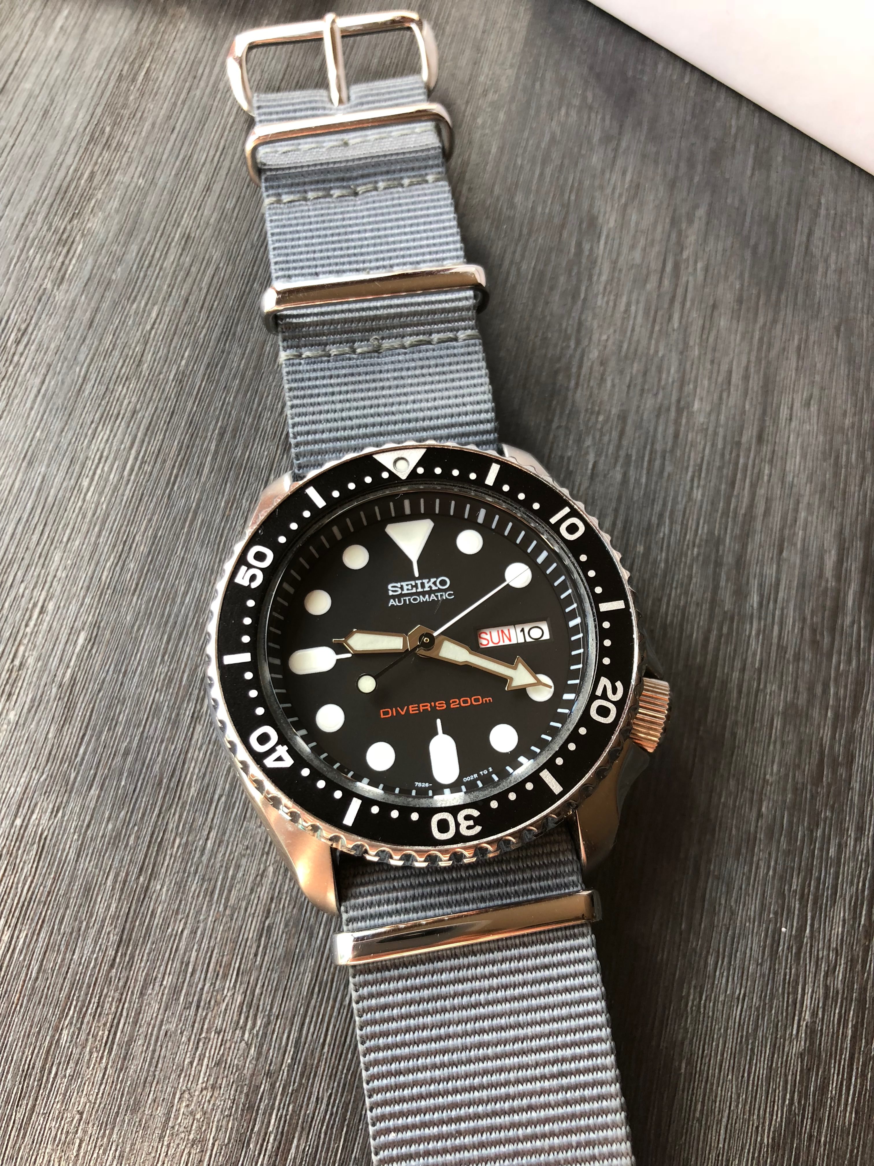 SOLD Seiko SKX007 Automatic 200m Diver on grey NATO strap WatchCharts Marketplace