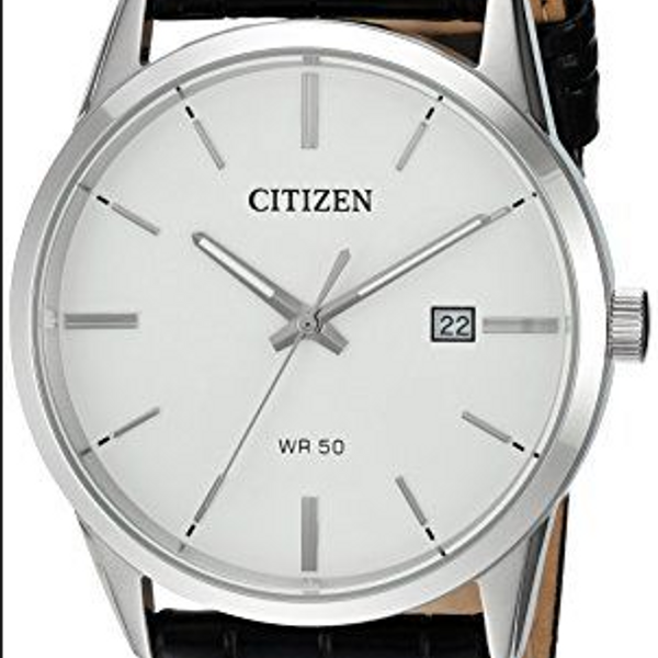 Citizen BI500001A Men's Quartz Silver Tone Dial Black Leather Strap
