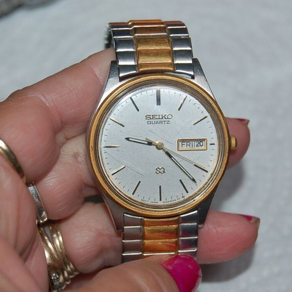 SEIKO QUARTZ SQ MENS DATE WATCH 1N2007 GOLD & SILVER TONE