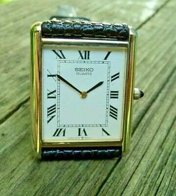 SERVICED~Seiko 5P30-5A89 Mens Full Size Tank Rectangle Gold