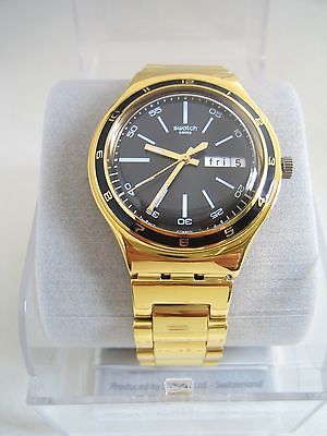 SWATCH CHARCOAL MEDAL YELLOW WATCH YGG705G BNWT 