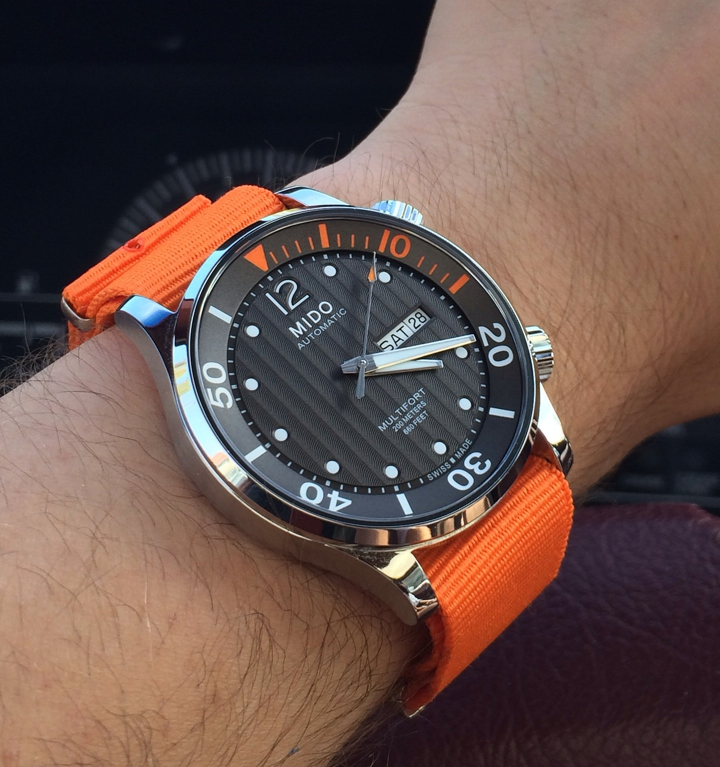 Mido Multifort Two Crowns Diver ORANGE Accents Internal Bezel etc. Great condition STRAPS WatchCharts Marketplace