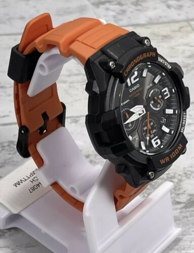 NEW Casio MCW-100H-4A Mens Analog Watch Heavy Duty Orange 100M WR